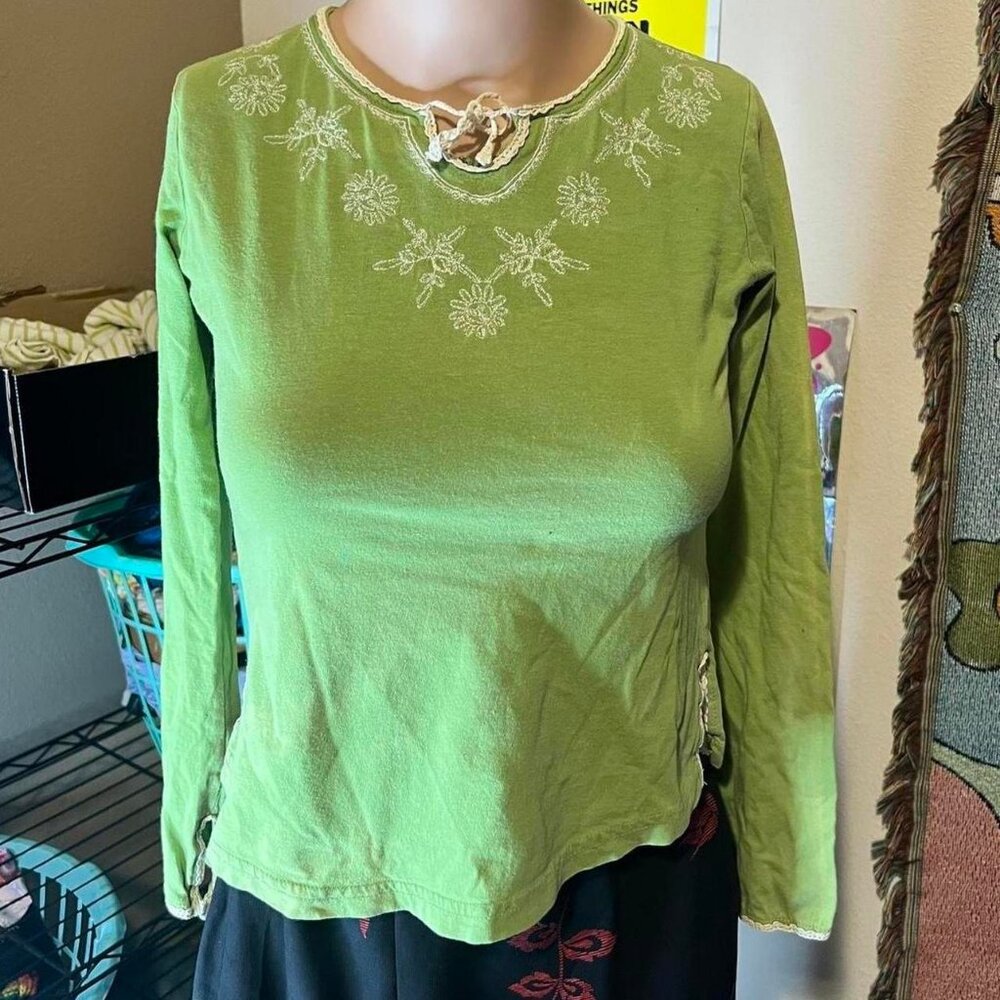 Vintage Xhliriation Floral Embroidered Lace Quarter Sleeve Cotton Top